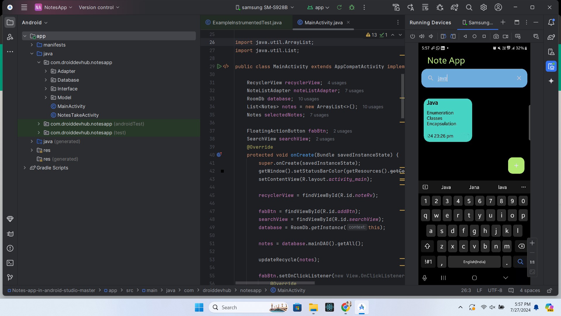 Notes App Search Functionality Screenshot