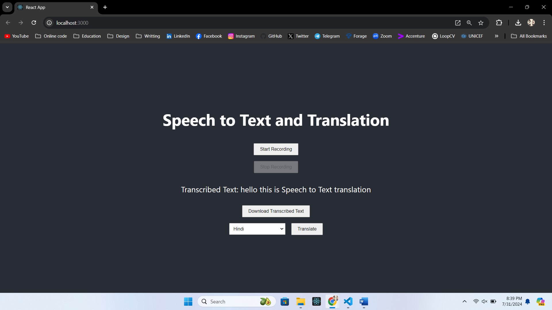 Speech-to-Text Dashboard Screenshot